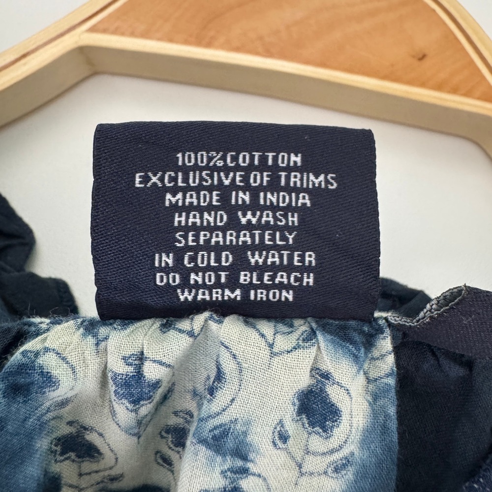 Madison Mathews Tie Dye Button Front Top Medium Navy Blue Boho Coastal Cotton - Picture 9 of 9